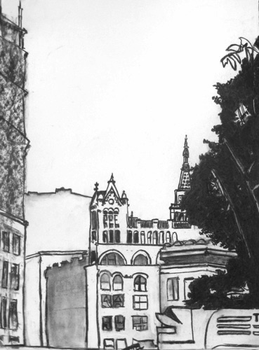 Union Square Skyline;
Willow Charcoal/Paper, 2015;
24 x 18 in. Union Square Skyline;
Willow Charcoal/Paper, 2015;
24 x 18 in.